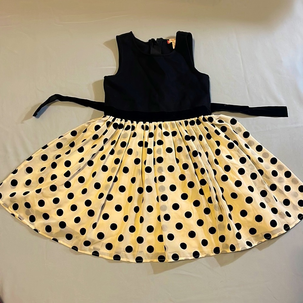 RUBY & BLOOM.  Polka dot black/cream color size 6” Girls DRESS